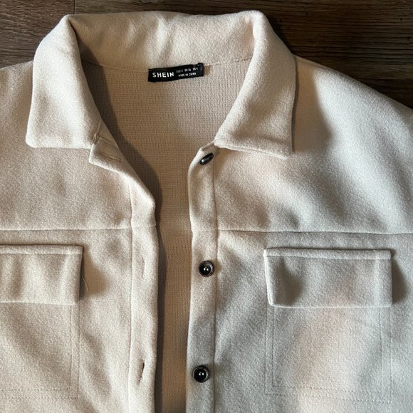 SHEIN Essnce Flap Pocket Drop Shoulder Button Front Overcoat Small - Picture 5 of 6